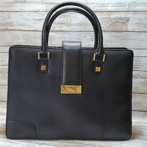 Brooks Brothers leather satchel, black, gold hdwr